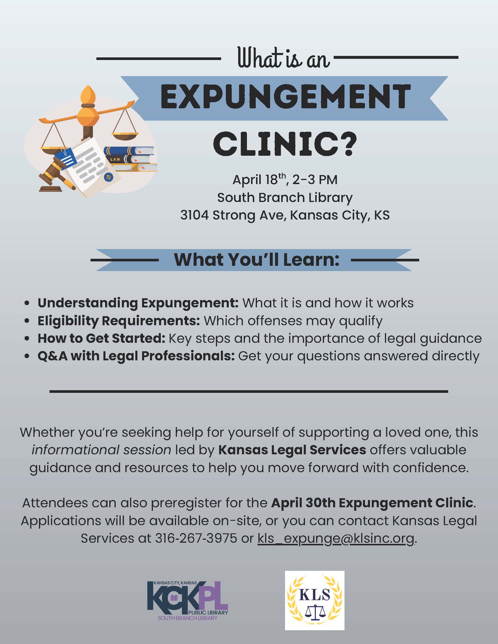 poster about expungement clinic